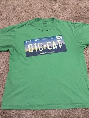 Puma Big Cat Shirt Mens Large Green Short Sleeve License Plate Logo